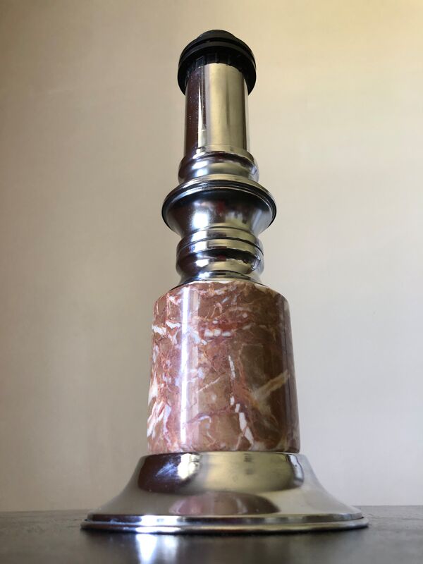 Pied de lampe chrome et marbre rose