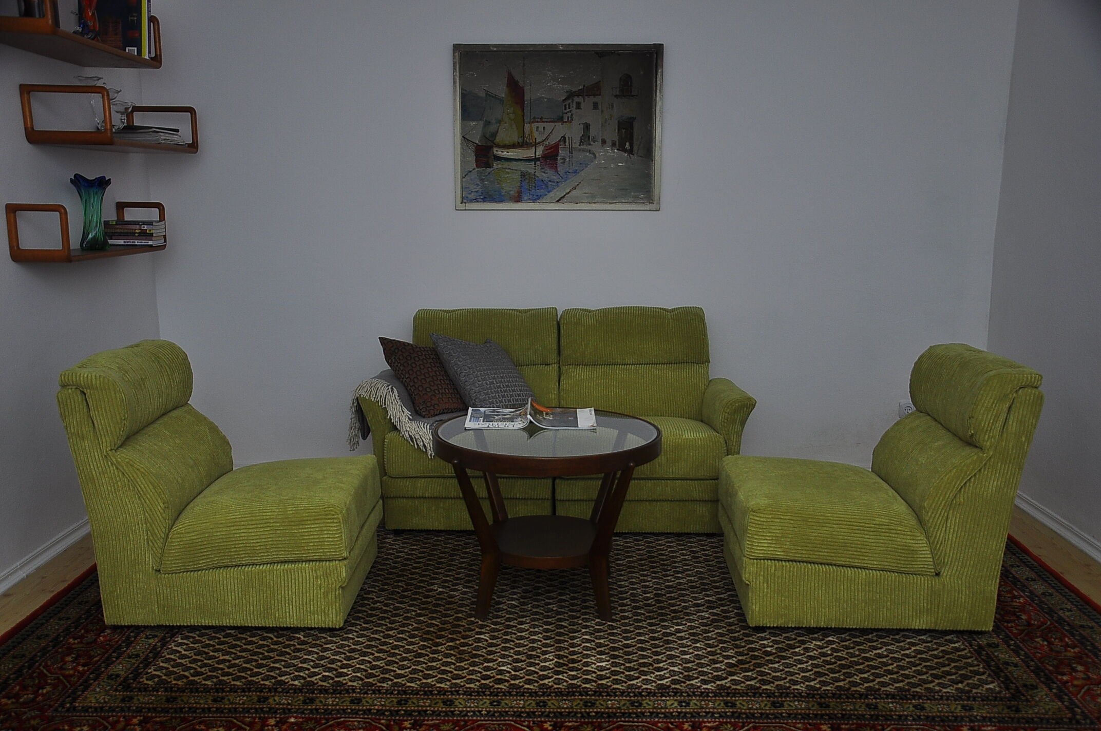 Green corduroy modular sofa, 1970s