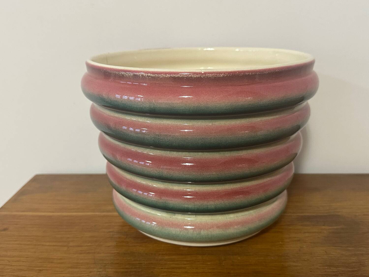 Antique Sarreguemines ceramic cachepot, France