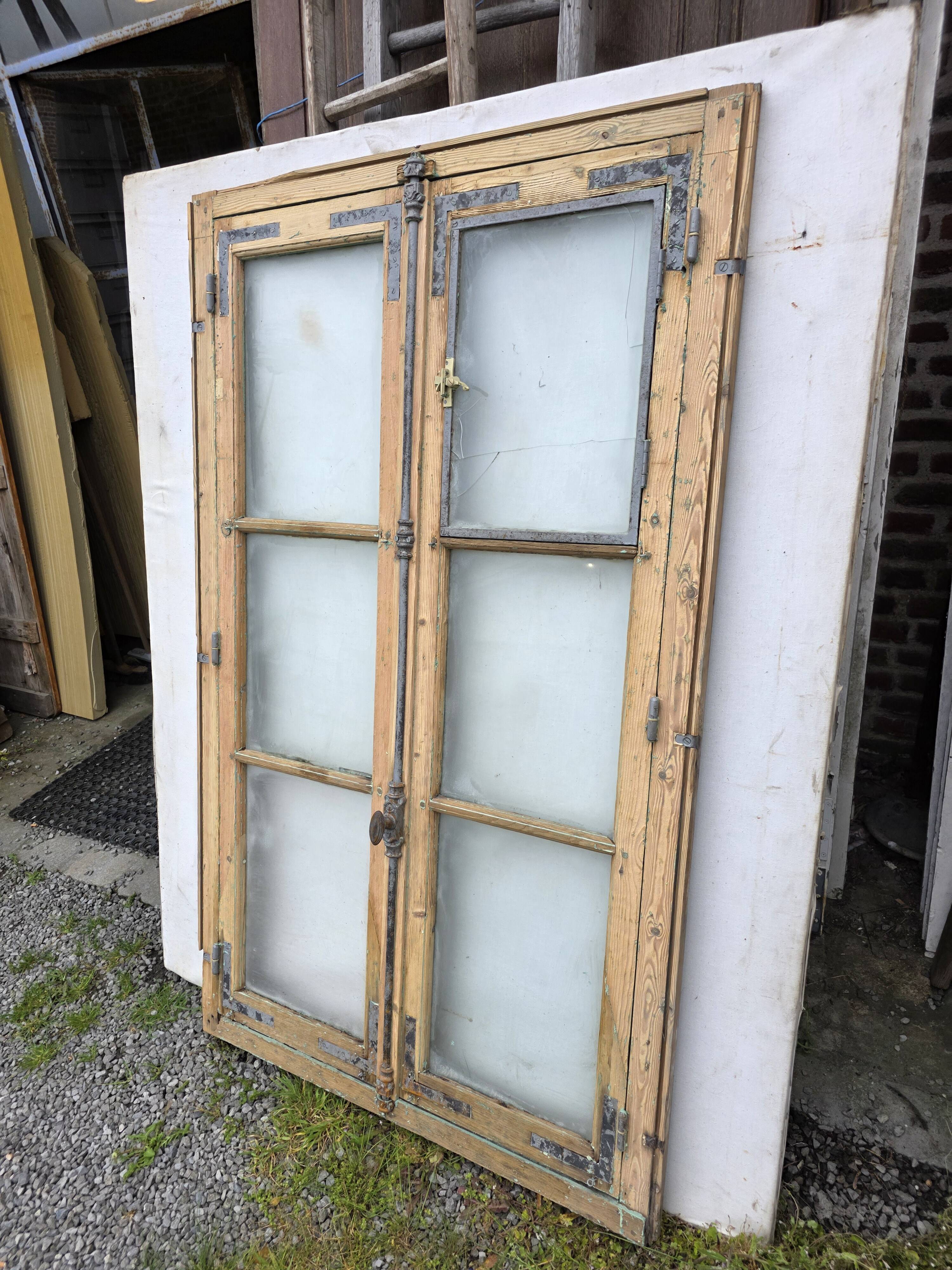Old fir window with frame (one opening pane)