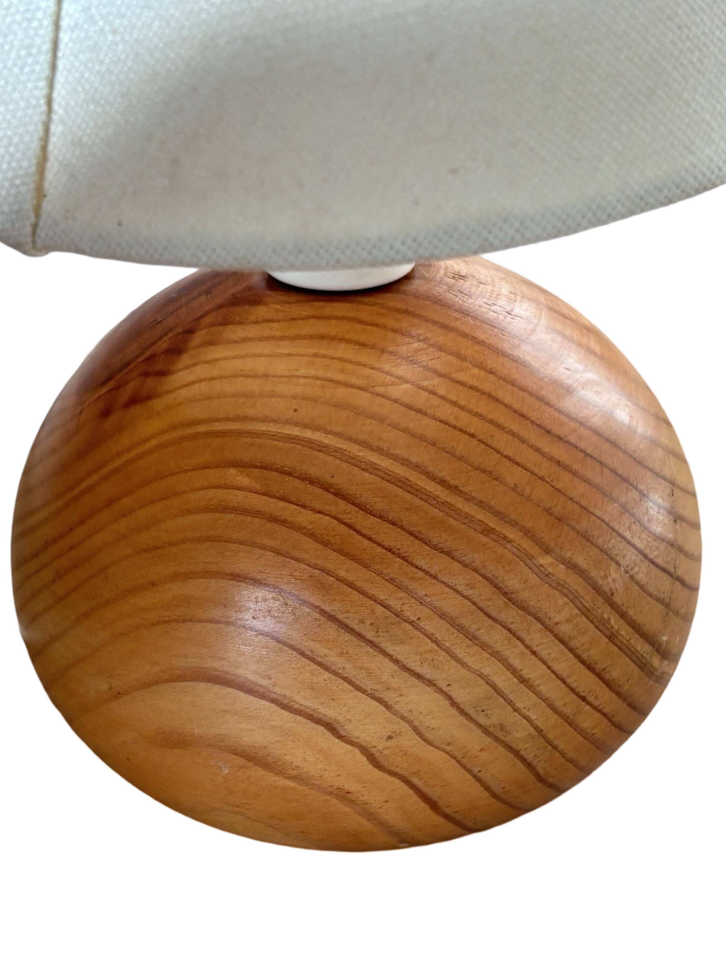 vintage wooden ball lamp small model with fabric shade 80's design