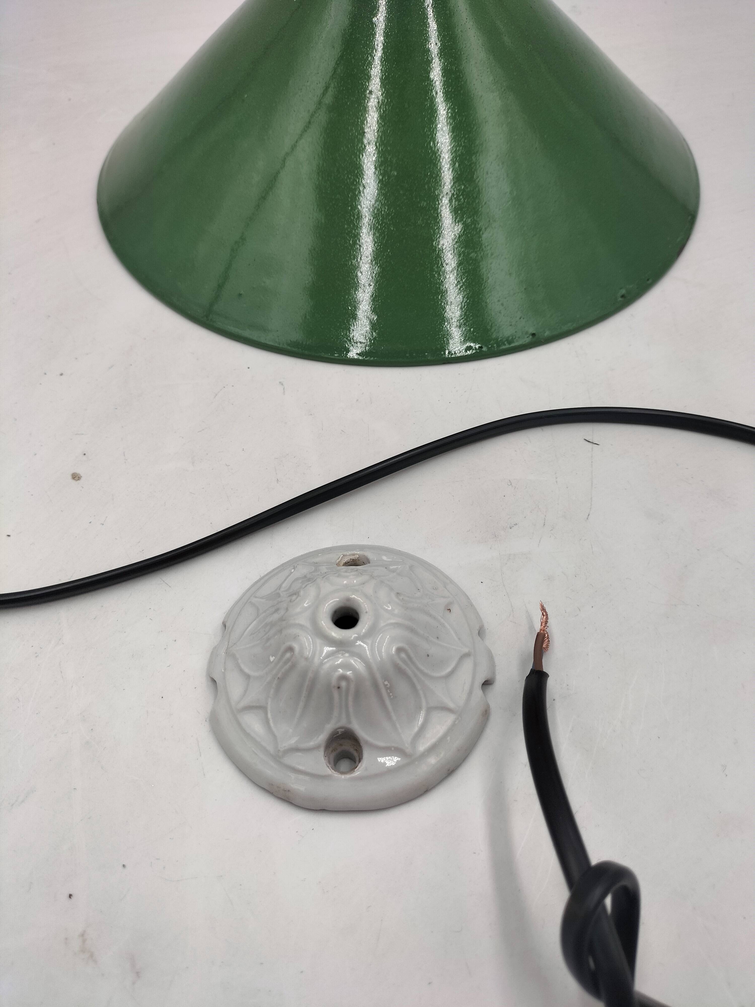 Enameled sheet metal cone pendant light