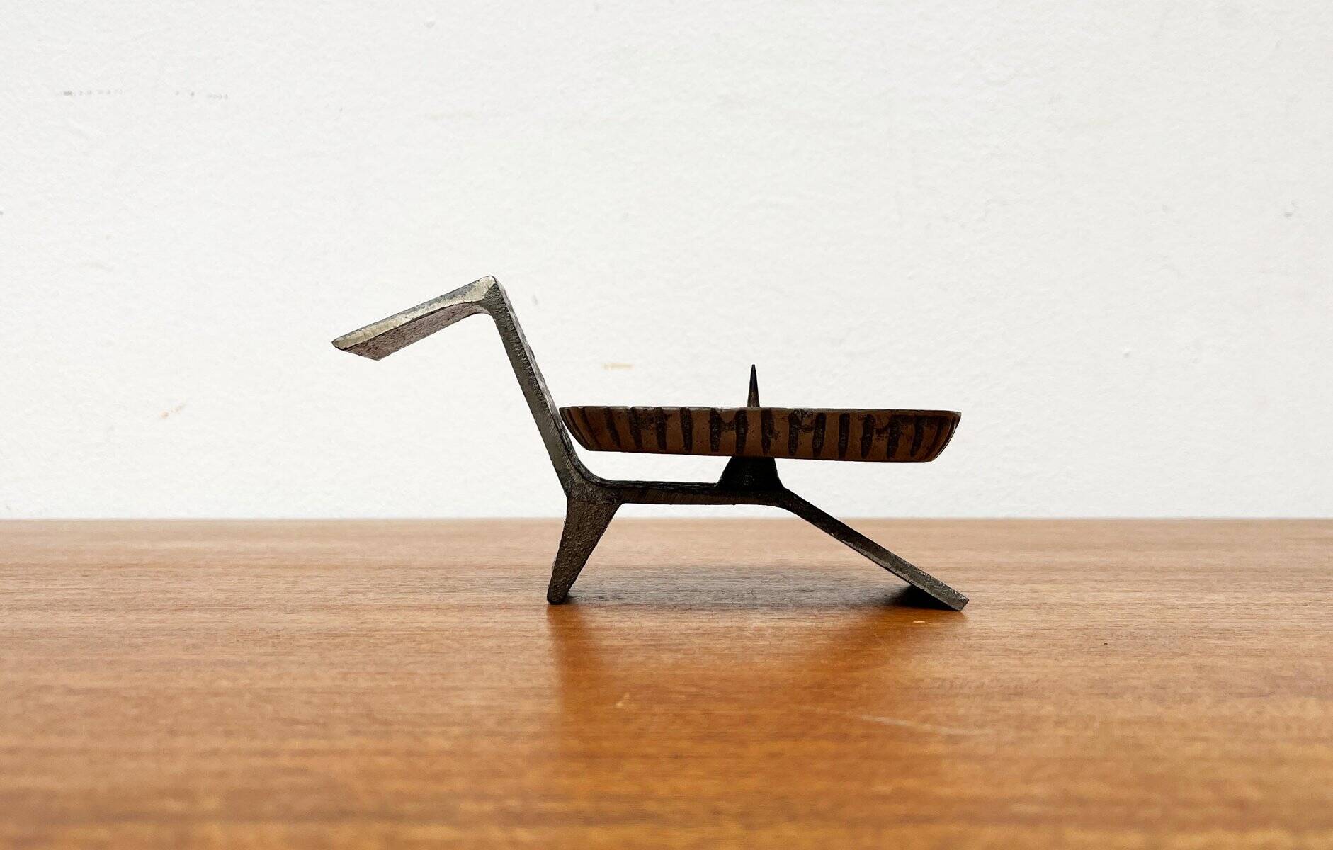 Brutalist Japanese bronze candlestick from the mid-century for Beva, 1960s.