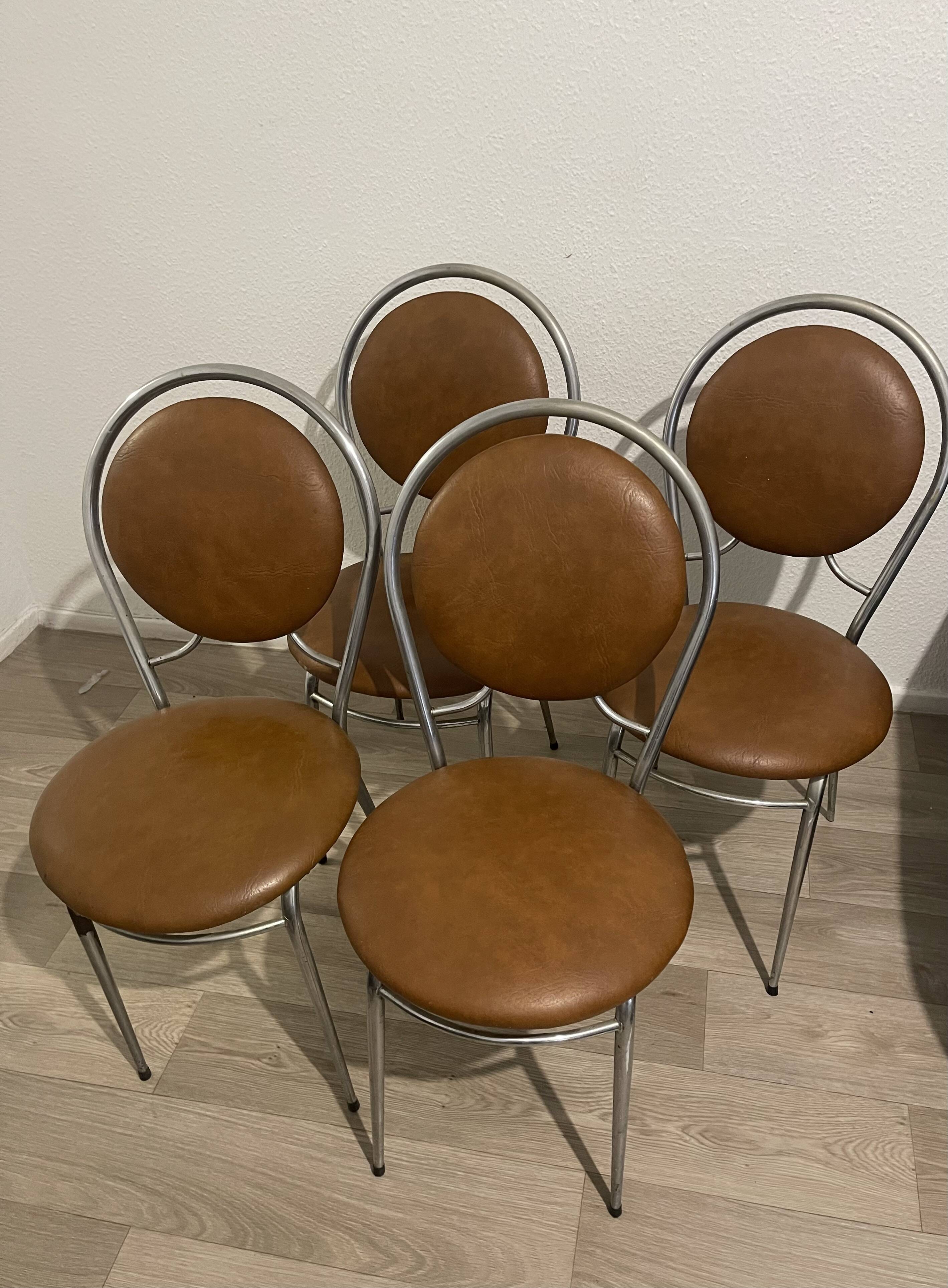 4 vintage chairs – metal & faux leather – 1960s/70s