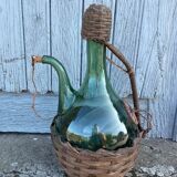 Vintage Green Italian Hand Blown Glass Wine Decanter with Ice Chamber