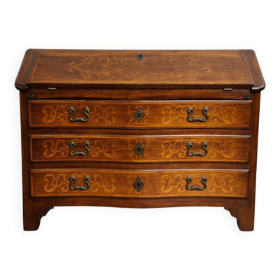 Commode scriban Piémontaise galbée en marqueterie