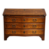 Commode scriban Piémontaise galbée en marqueterie