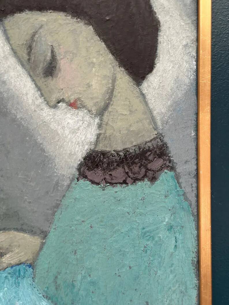 Original Swedish oil on canvas – "Lady" by Helge Holmlund – Signed – vintage and framed – 65 × 36.5 cm (25.6" × 14.4")