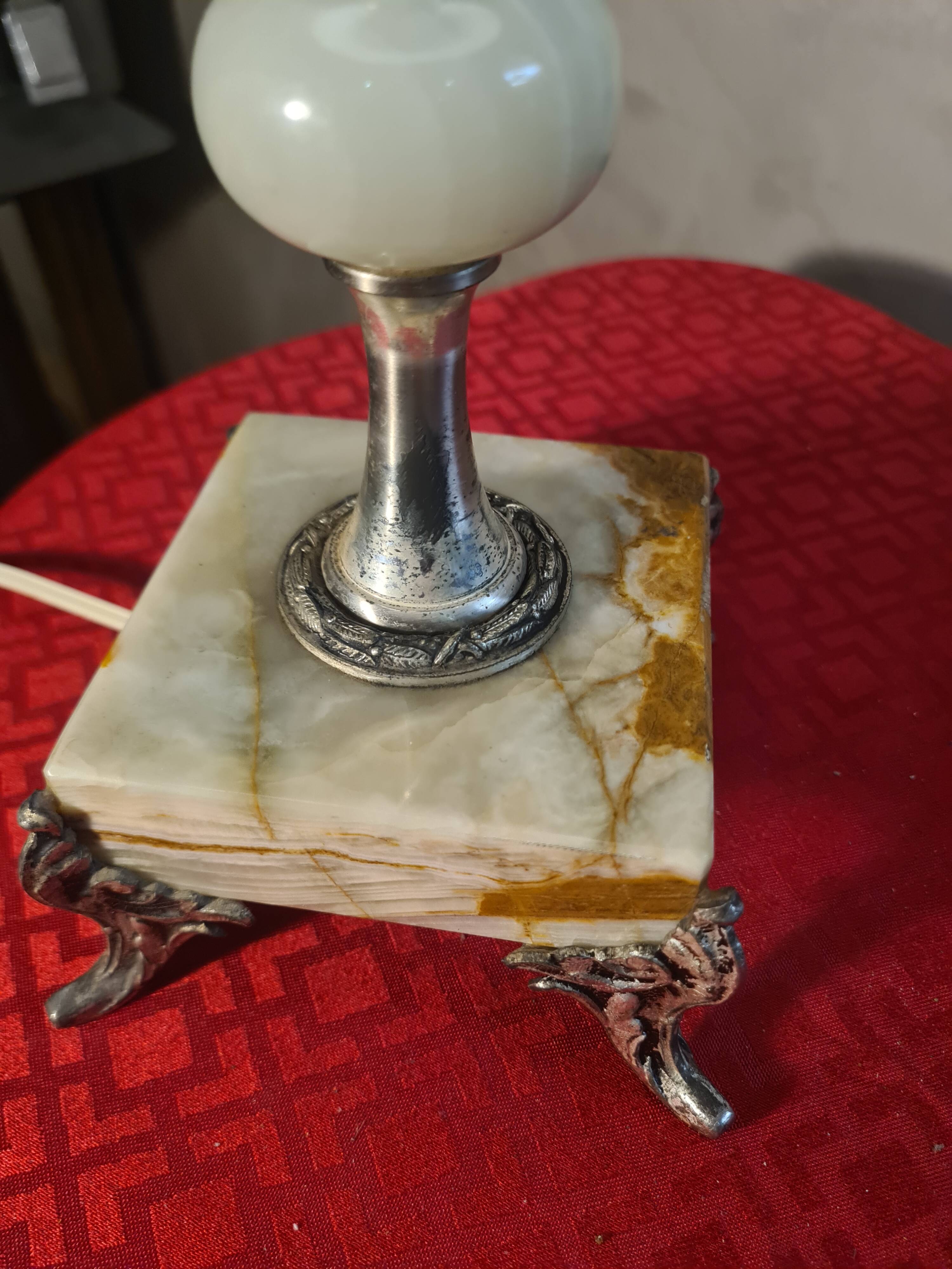 Onyx marble lamp 1970, new linen shade 53x23.