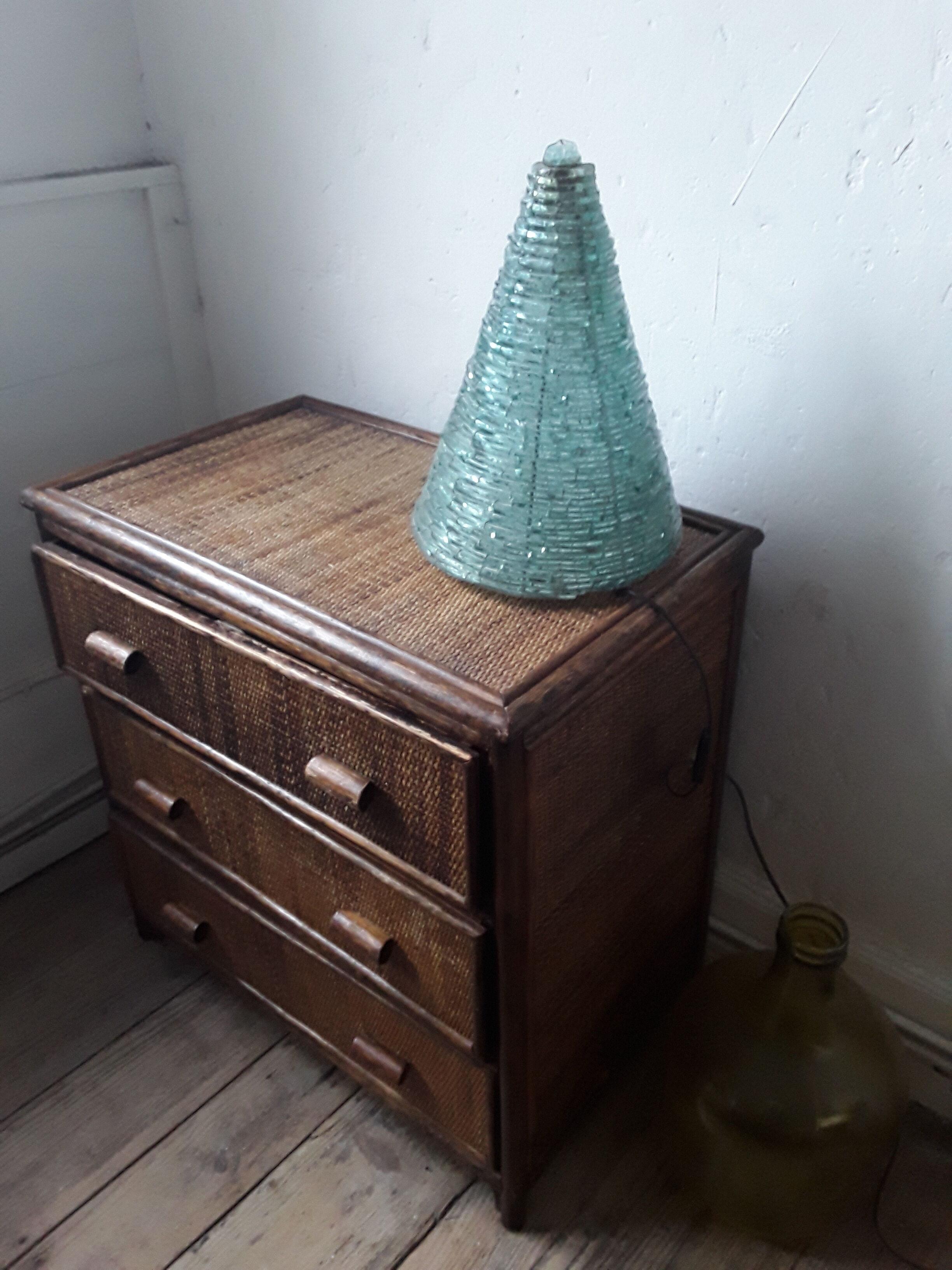 70s glass and metal slat design lamp