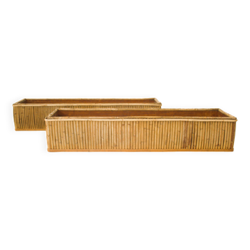 Pair of large vintage bamboo planters