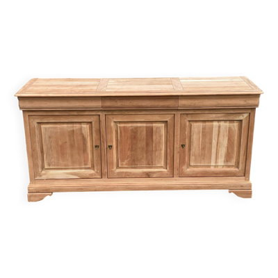 Buffet enfilade Louis Philippe décapée en merisier massif brut 1950 188cm