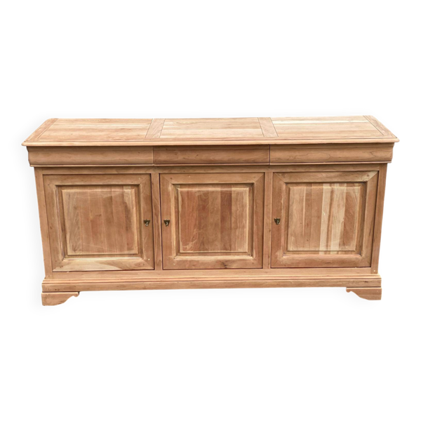 Buffet enfilade Louis Philippe décapée en merisier massif brut 1950 188cm