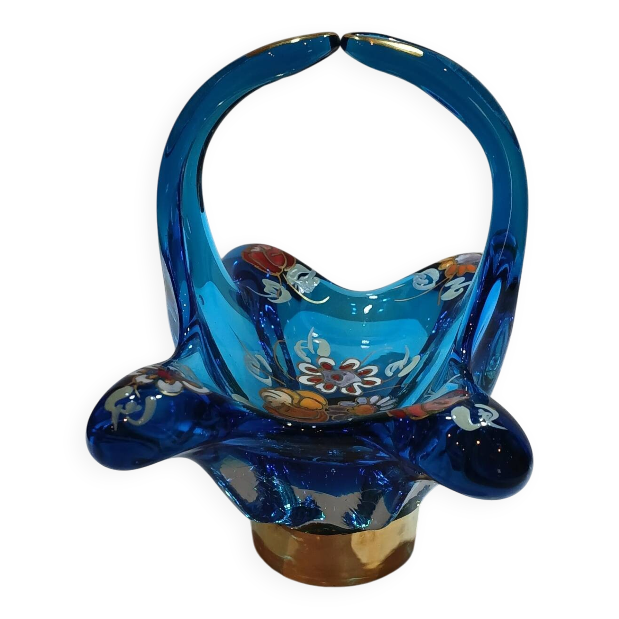 Vintage blown glass basket of Spanish art signed ROYO.