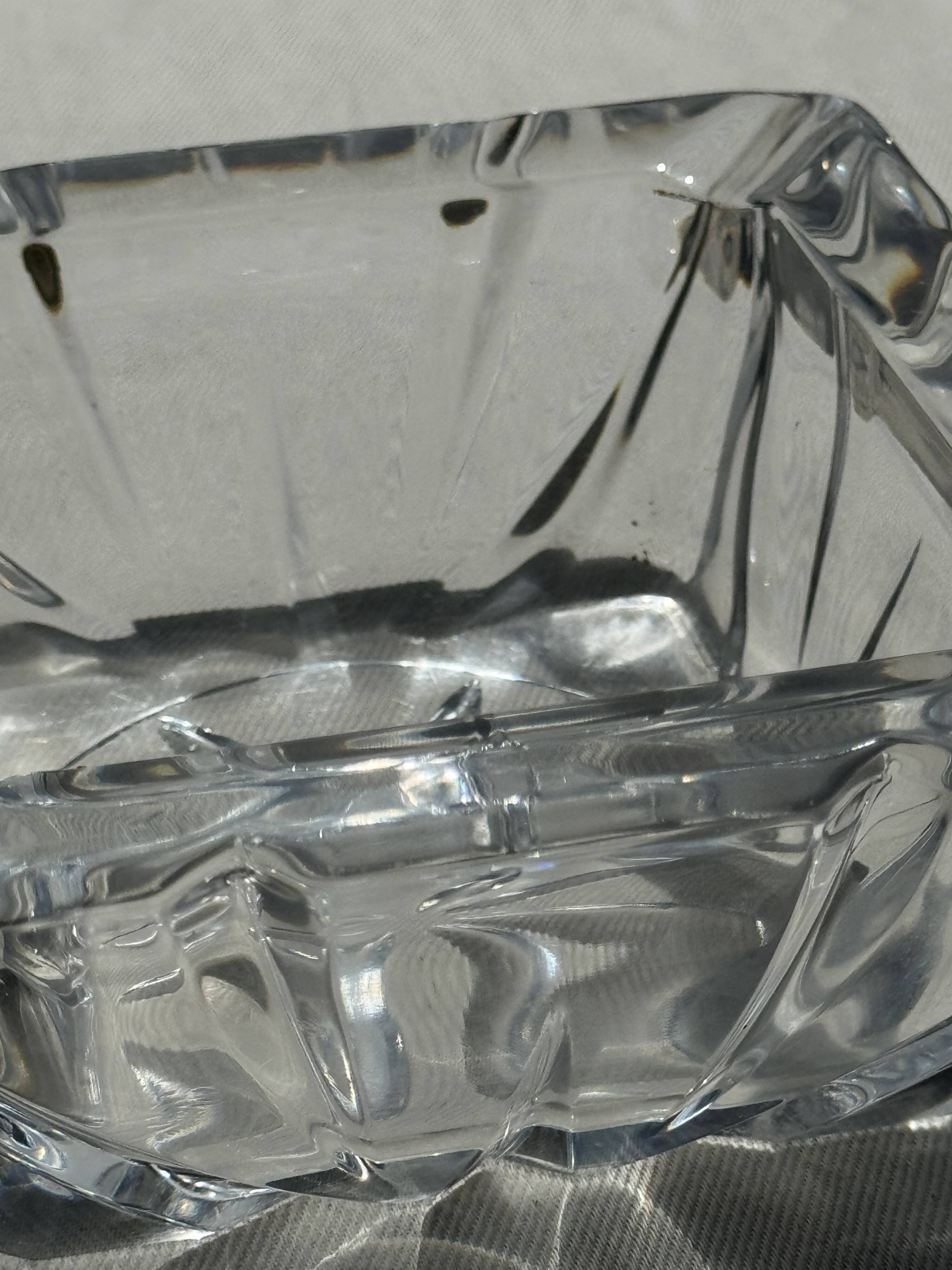 Large vintage square solid glass ashtray