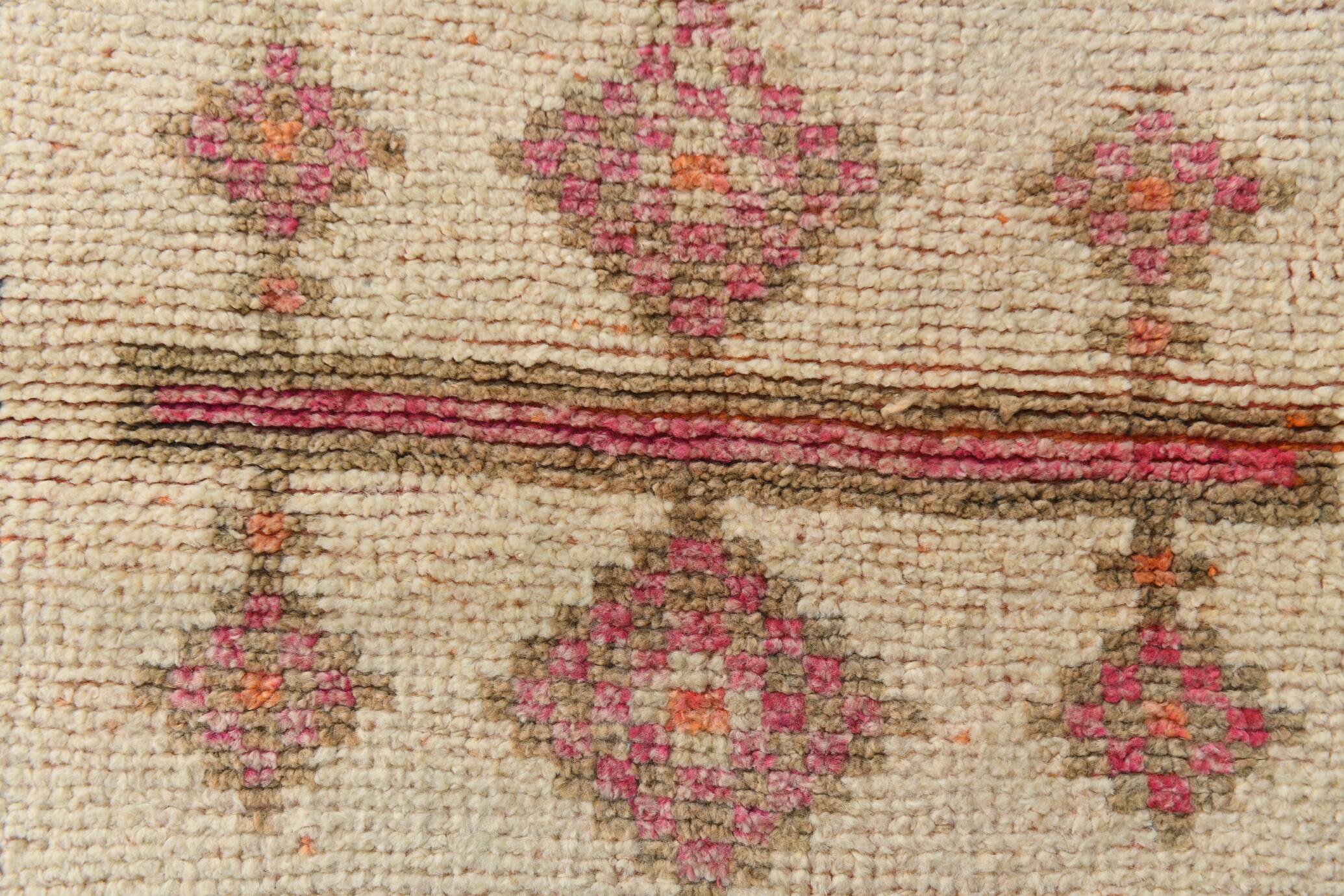 3x13 Salmon Orange & Cream Orientel Wool Runner Rug, 87x384 Cm