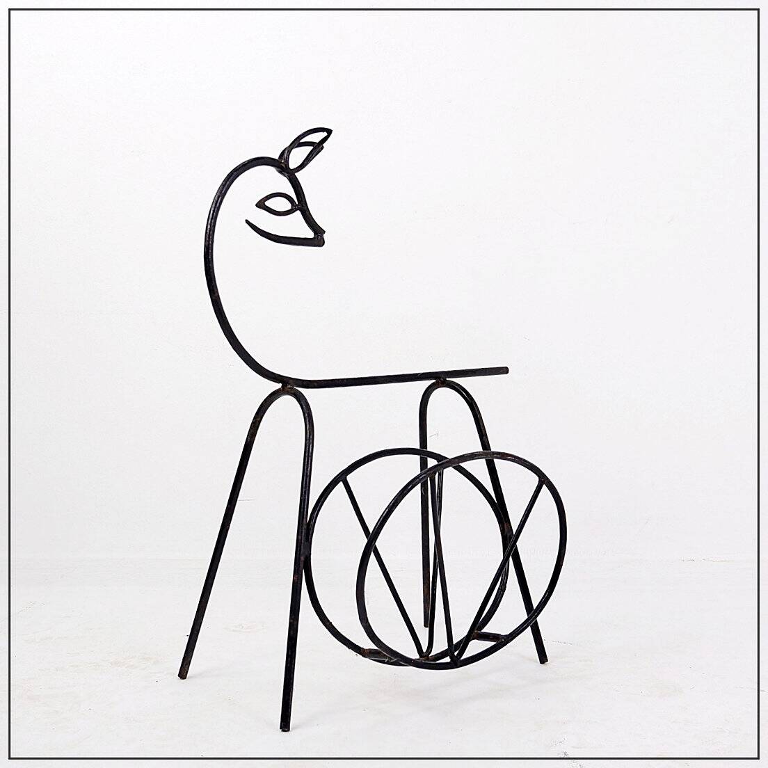 Black lacquered metal Bambi Magazine Rack holder 1960s