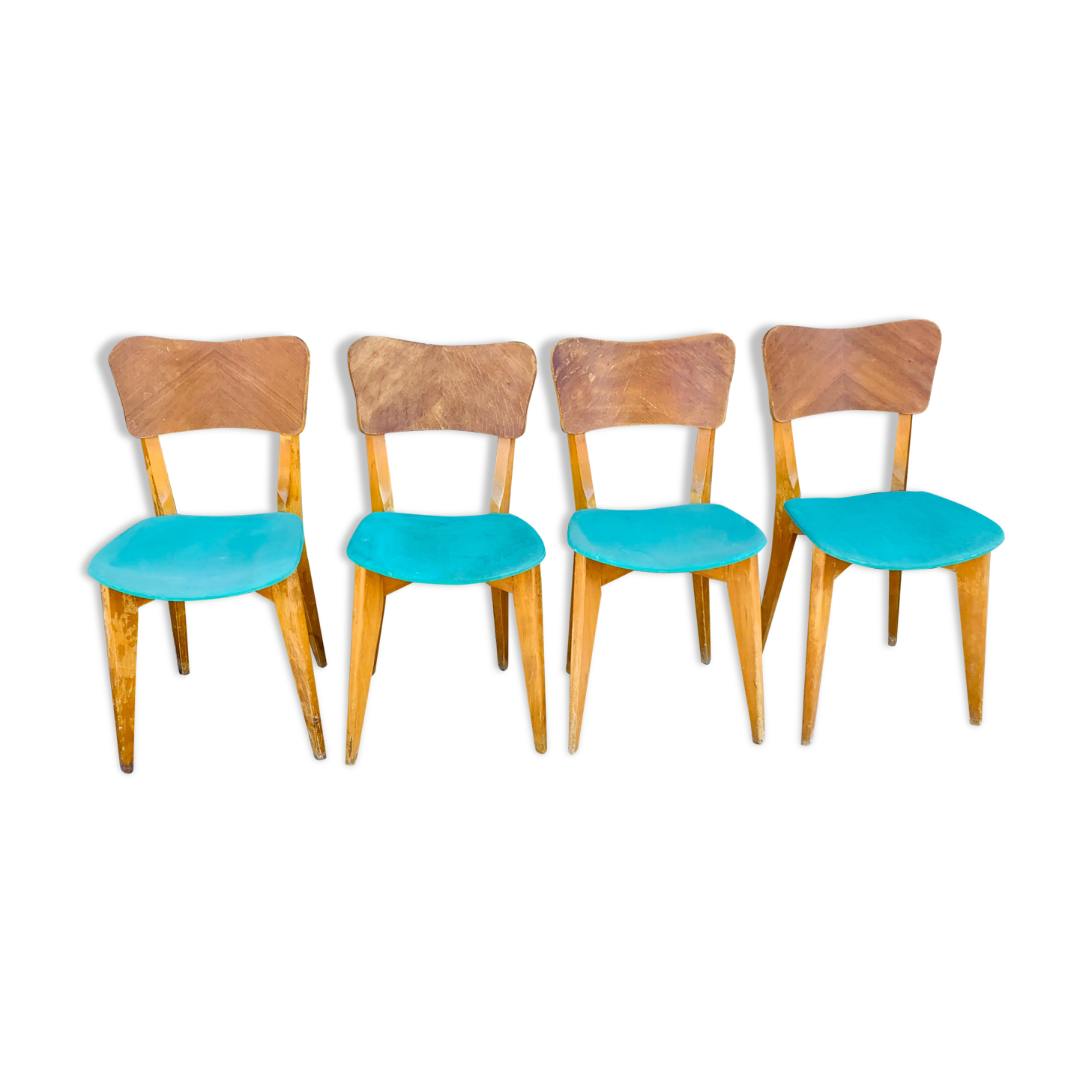 Set of 4 vinyl and wood chairs