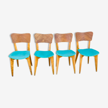Set of 4 vinyl and wood chairs