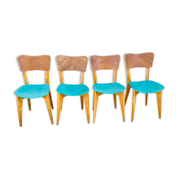 Set of 4 vinyl and wood chairs