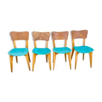 Set of 4 vinyl and wood chairs