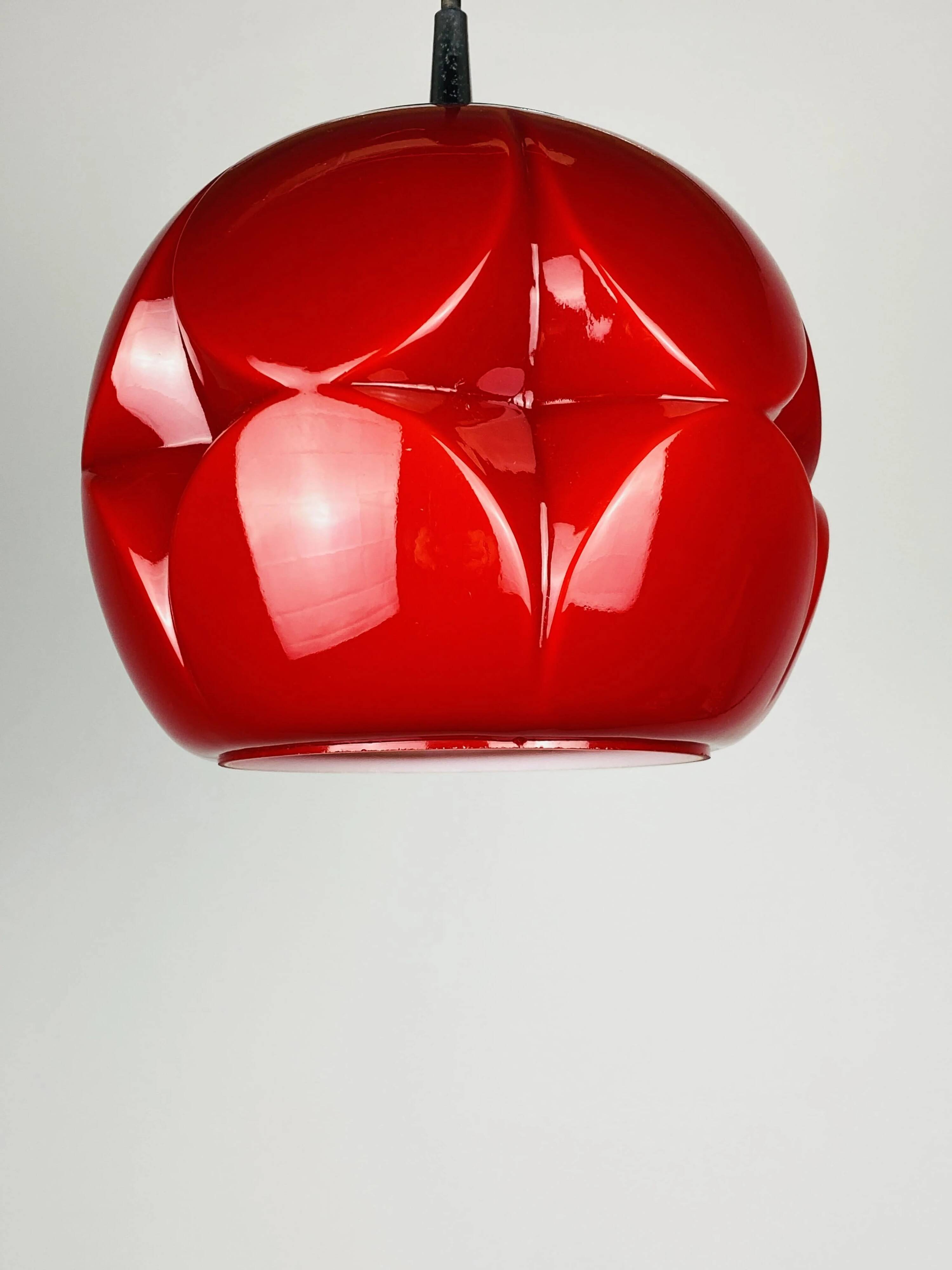 Pair of artichoke glass pendants in red by Peill and Putzler 1960