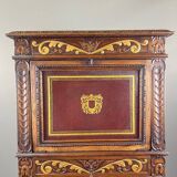 Carved and polychrome wooden secretary, Neo-Renaissance style, 19th century