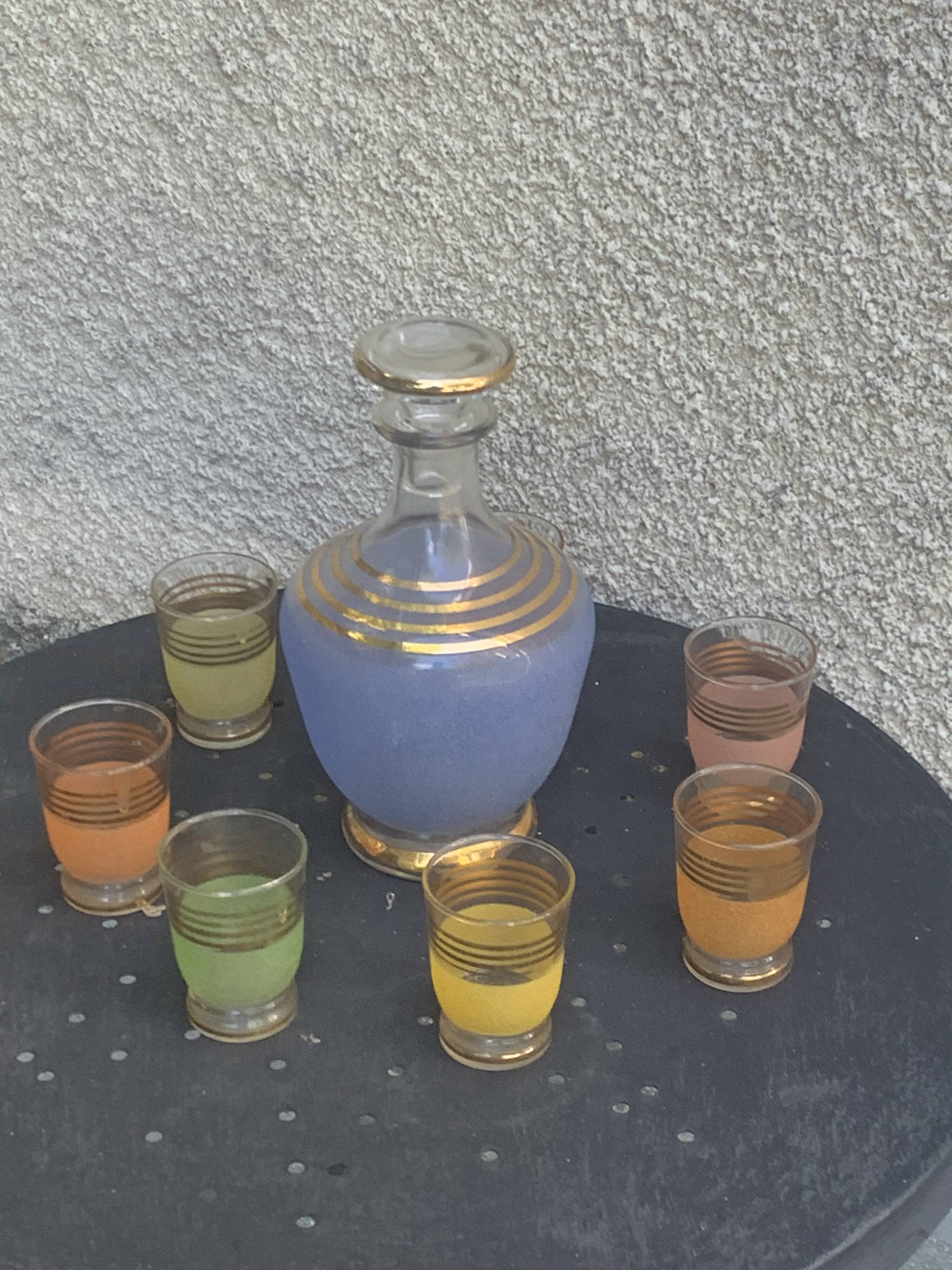 Liqueur set, Porto, consisting of a blue granite carafe and 6 glasses