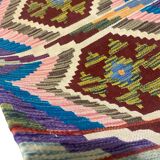 Afghan kilim rug in wool, pastel geometric patterns,