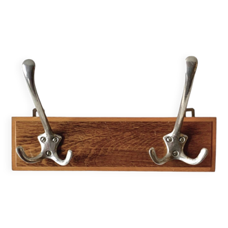 Vintage wooden wall coat rack - 2 hooks