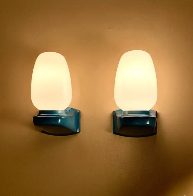 Pair of blue vintage Tovi wall lights Mid Century Modern/Space Age opal