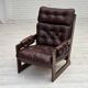 1970s, Scandinavian highback armchair, brown furniture leather, dark beech.