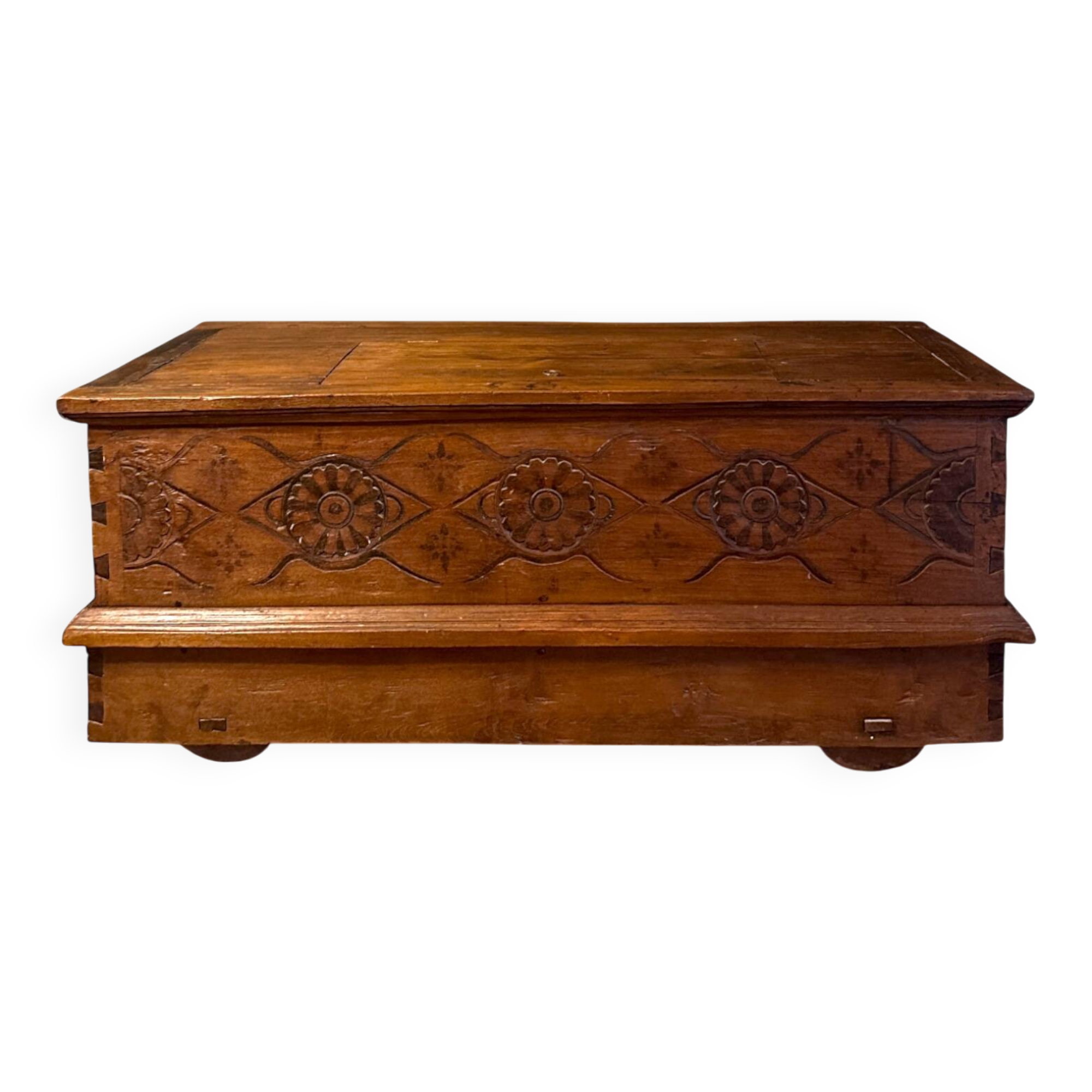 Large Hand-Carved Teak Storage Chest, 1800s