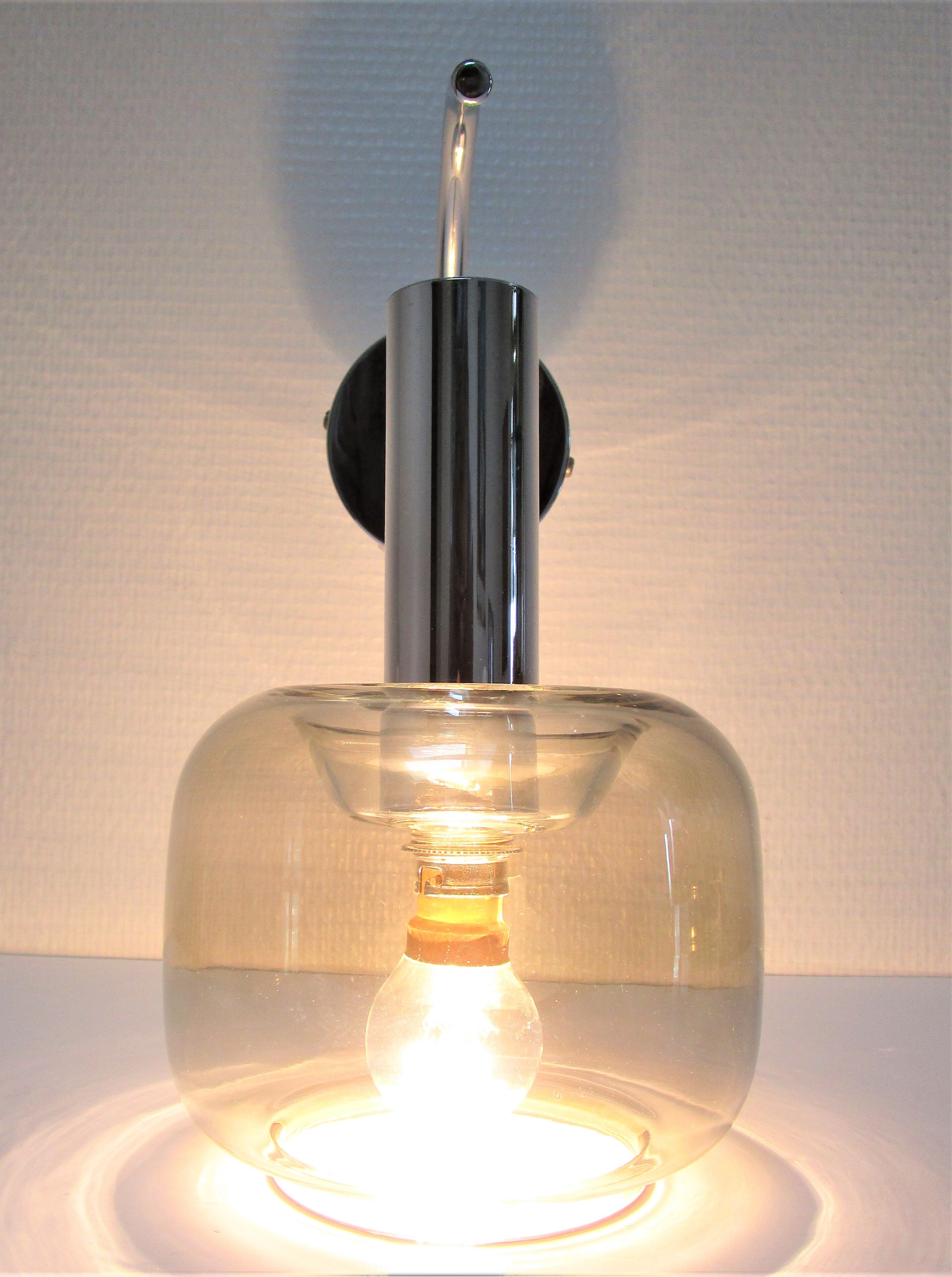 Sconce chrome and smoked glass vintage design 70s