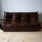 Set of 3 brown leather Togo sofas designed by Michel Ducaroy 1973