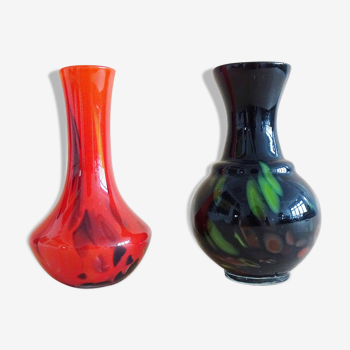 Opal glass vase set in red and purple