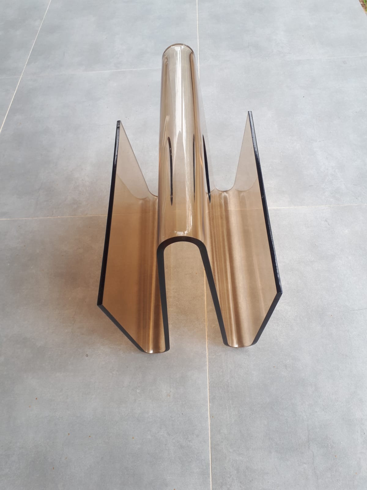 Newspaper holder, Lucite, 70s