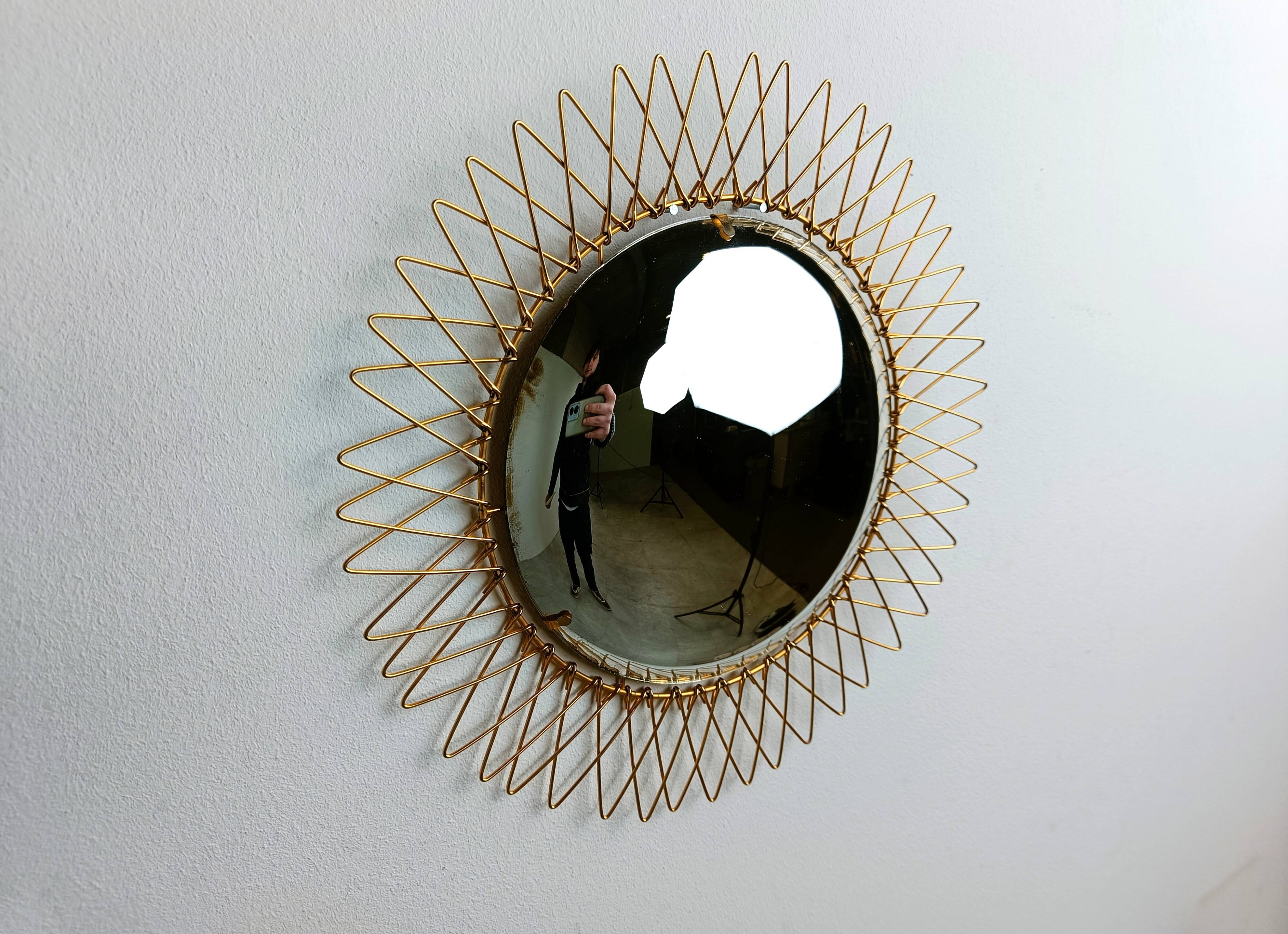 Vintage Bohemian golden sunburst mirror, 1960s