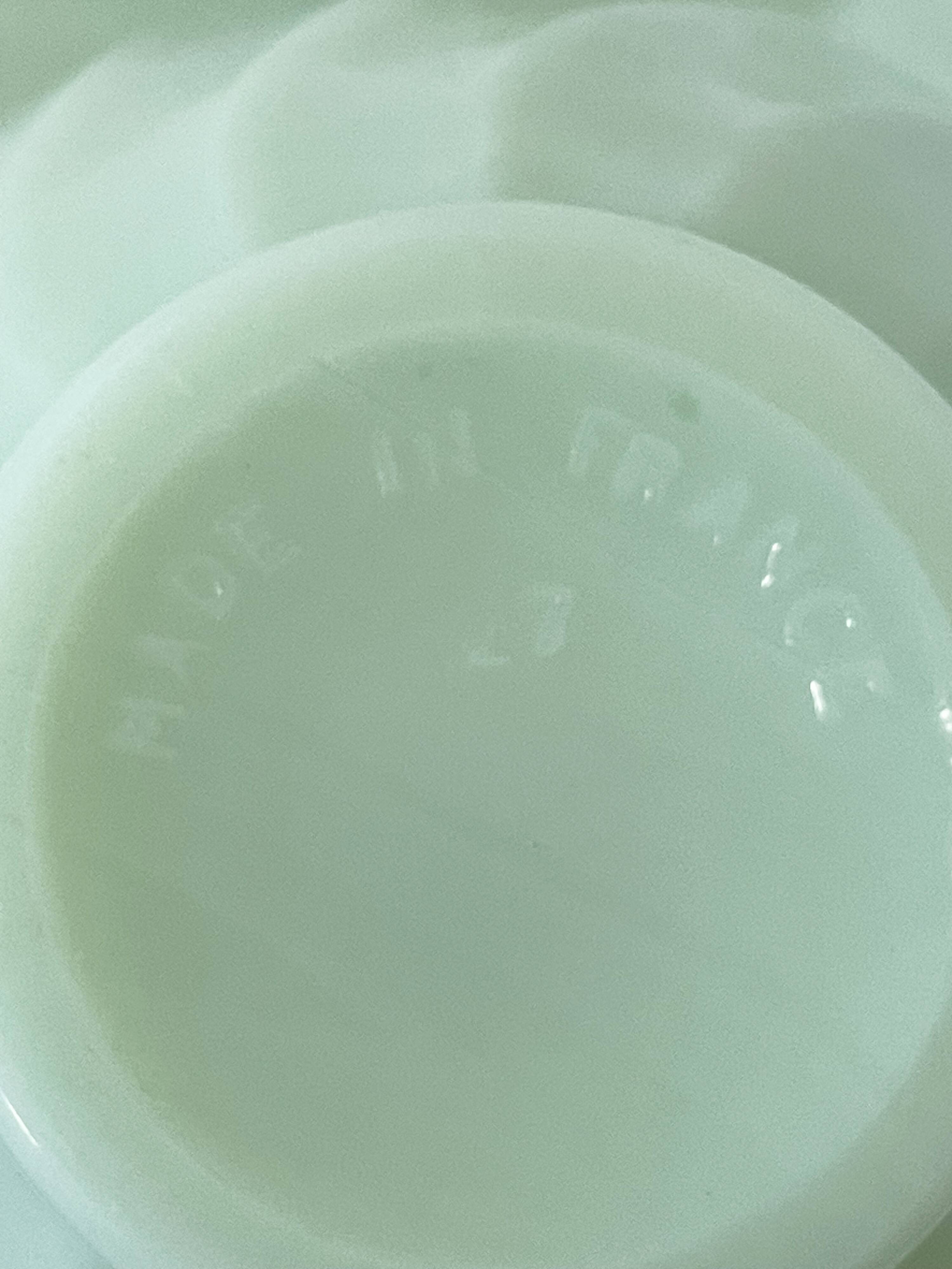 Mint Green Opaline Coffee Cup and Saucer with Swirl Motif, Vintage Art Deco