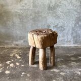 Brutalist stool in upcycled solid blond teak H:40 D:32
