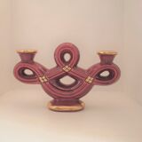 Double art deco lamp foot in bordeaux and gold ceramics