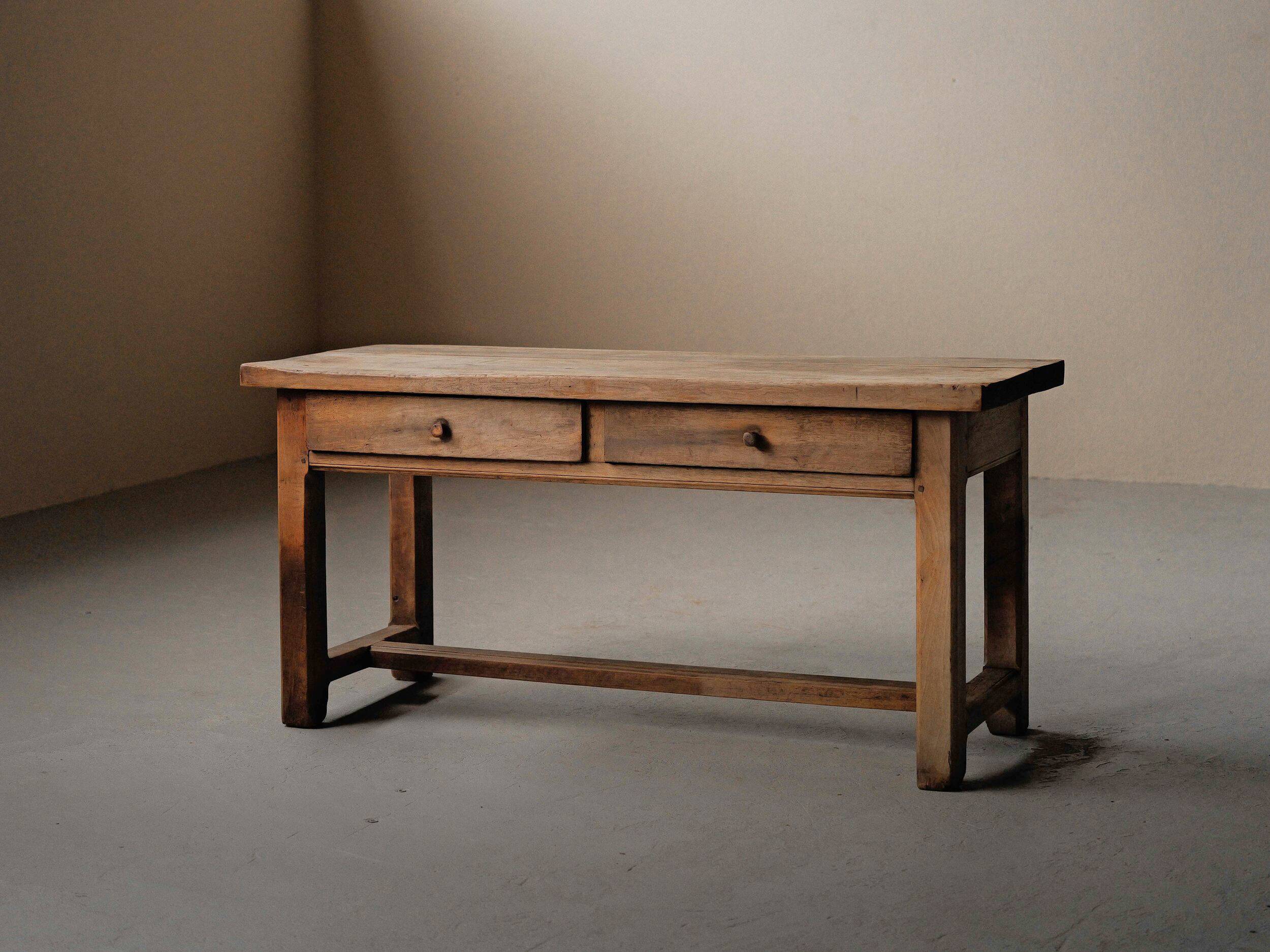 Antique work table/console in solid oak, Auvergne, circa 1900