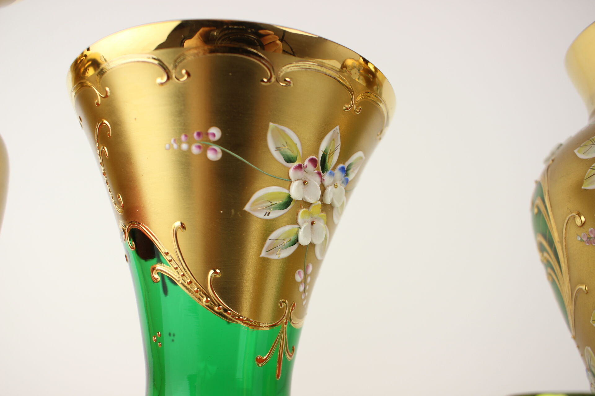 Bohemia glass vase, high enamel,gold,1950s, czechoslovakia