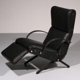 Italian Black Leather Adjustable P40 Relax Chair by Osvaldo Borsani Tecno.