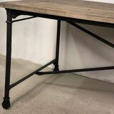 Iron workshop table and old wood tray
