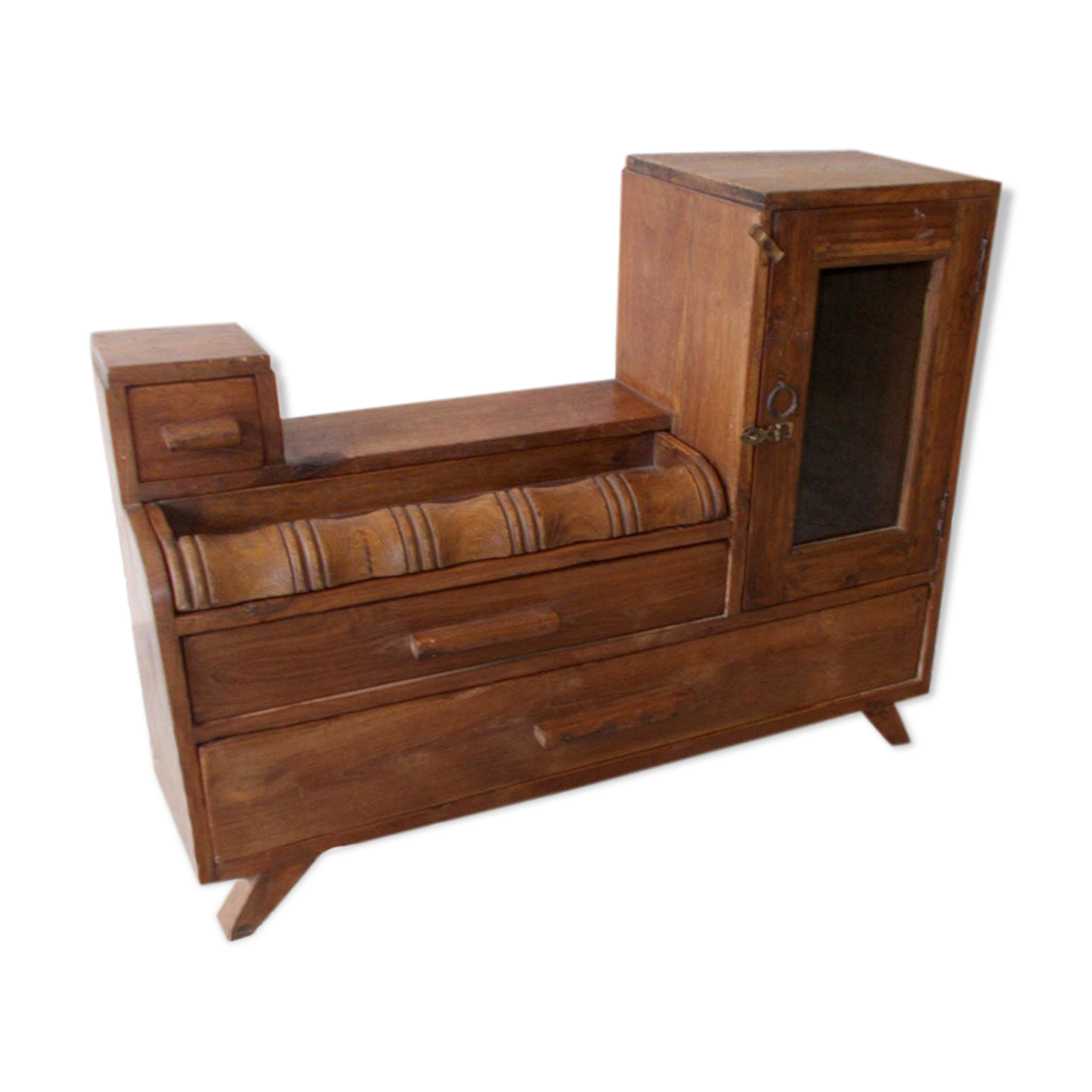 Retro art deco showcase in teck on old foot children's furniture