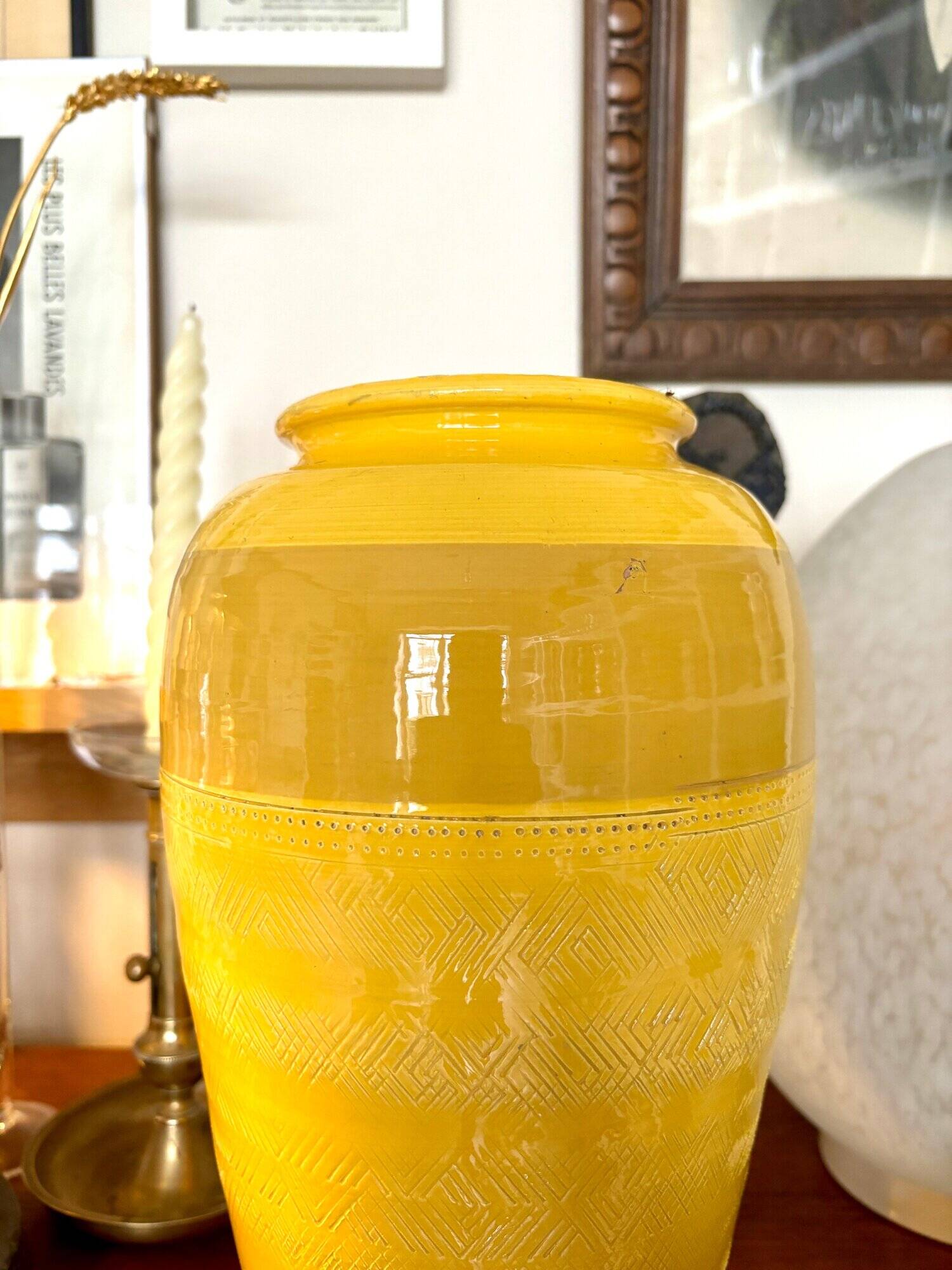 Yellow glazed ceramic vase