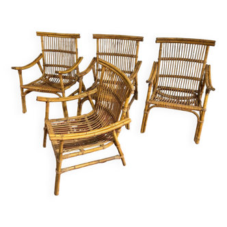 Suite of bamboo rattan armchairs