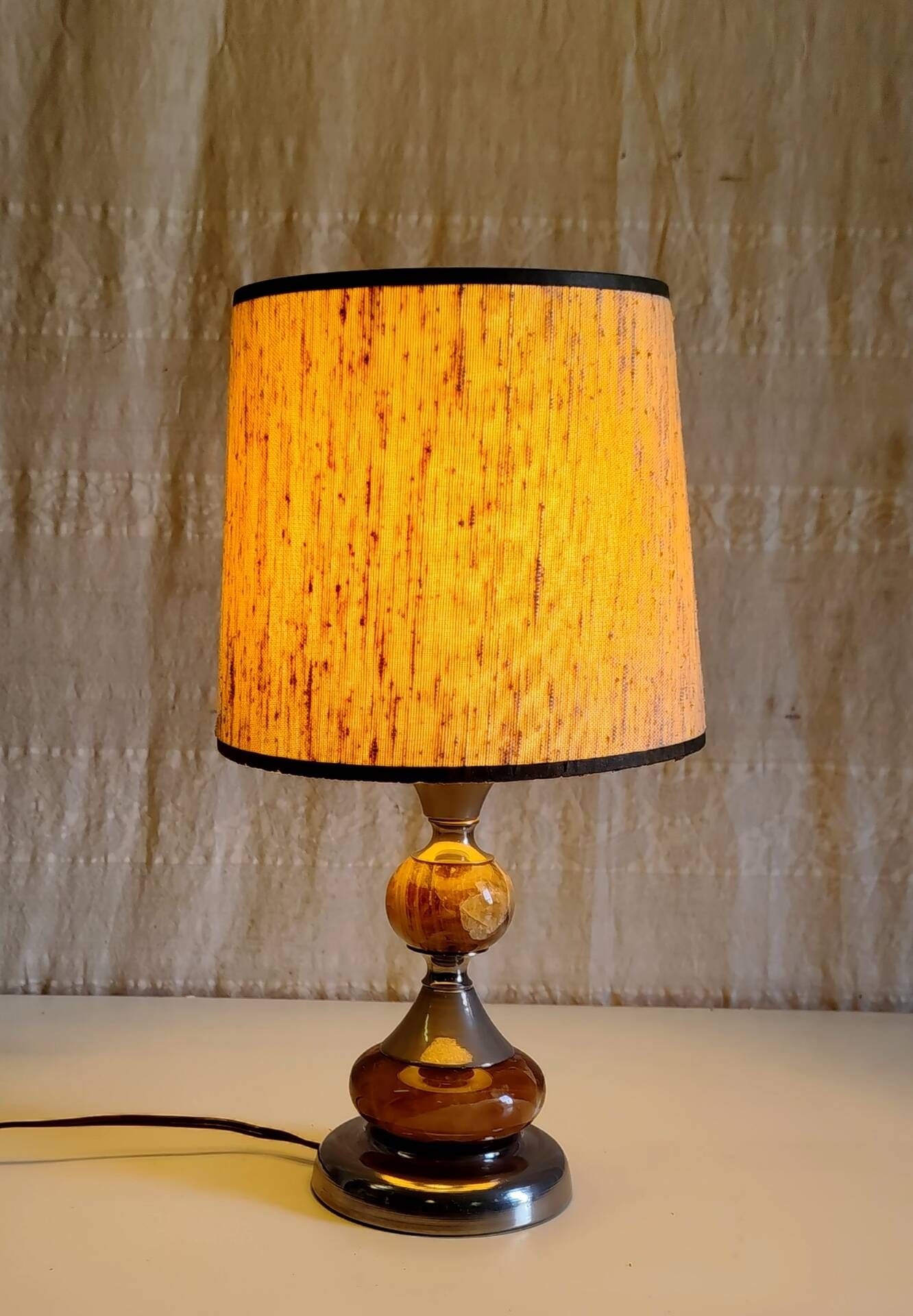 Table lamp base in onyx and chrome metal - 1970s
