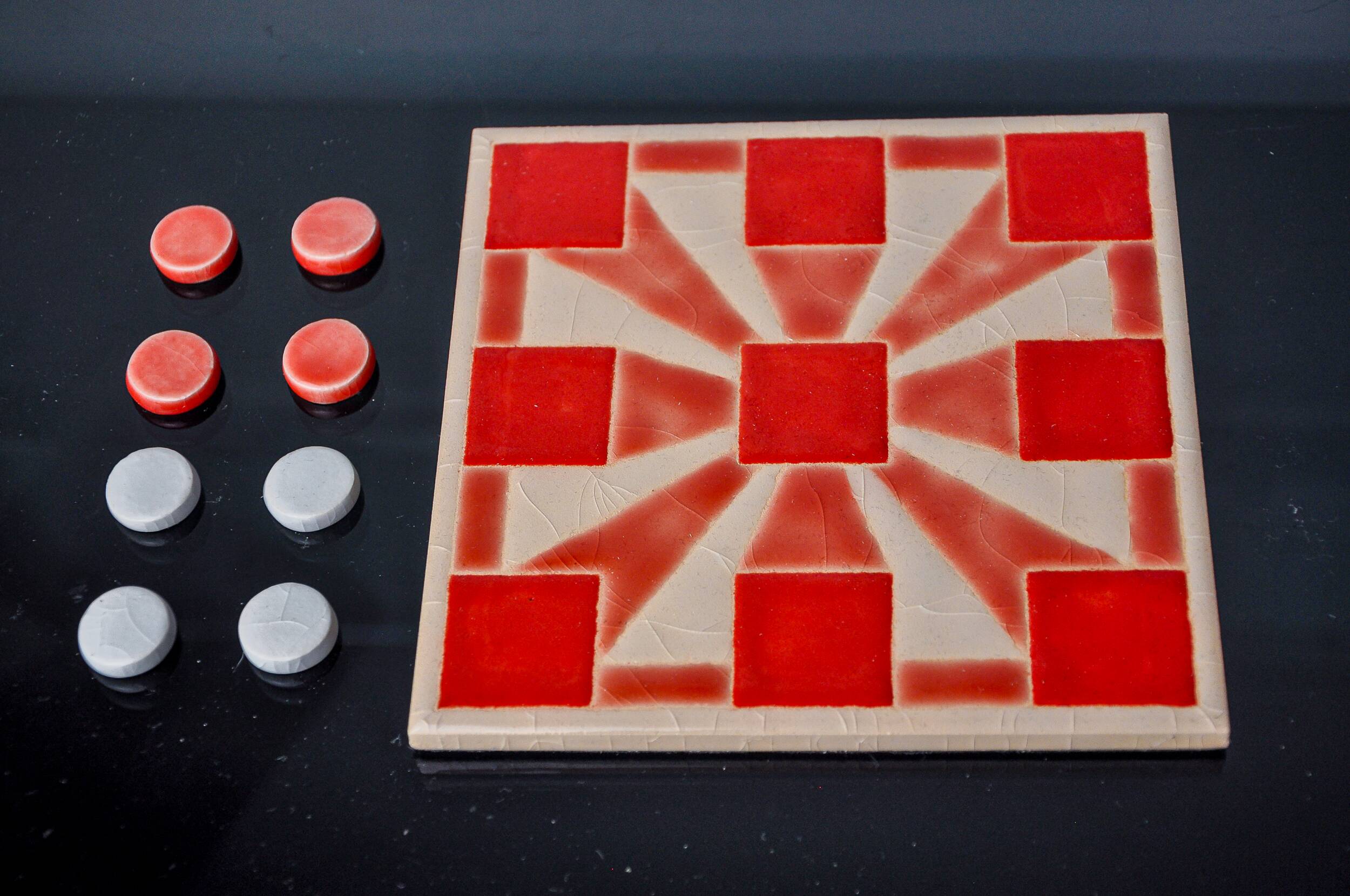 Tic-tac-toe game, enameled ceramic, Italy, 1980